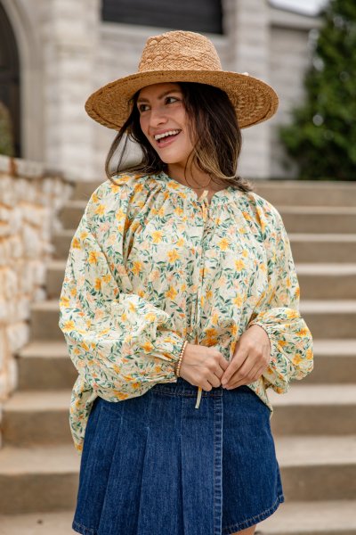 FINAL SALE - Golden Meadow Yellow Floral Blouse