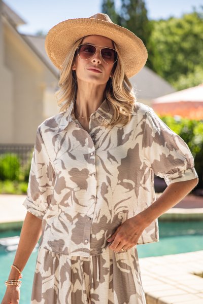 Out Of Town Printed Button-Up Blouse