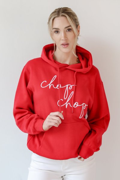 Red Chop Chop Script Embroidered Hoodie