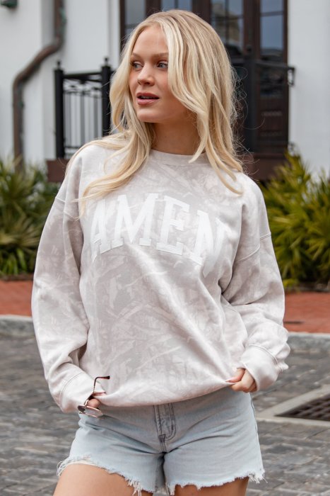 Amen Graphic Beige Camo Pullover