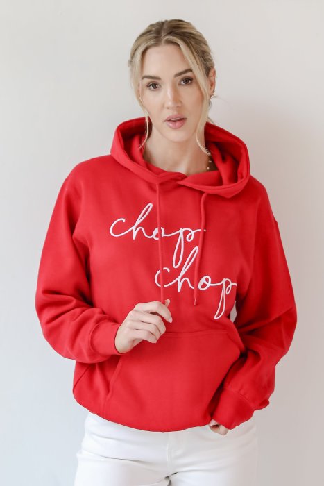 Red Chop Chop Script Embroidered Hoodie