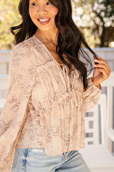 FINAL SALE - Soft Current Blush Tie-Front Blouse